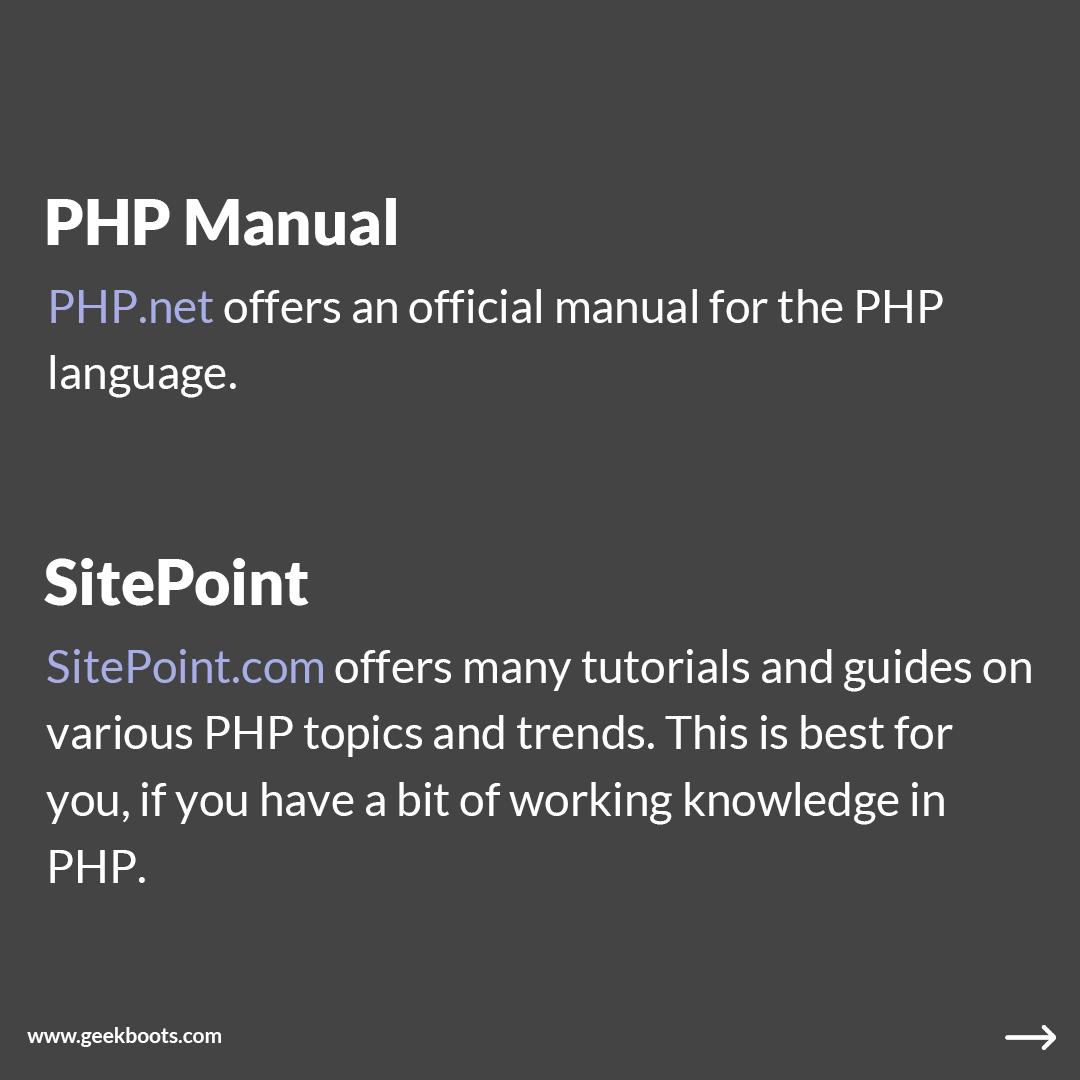 A list of the websites that help you to learn PHP online