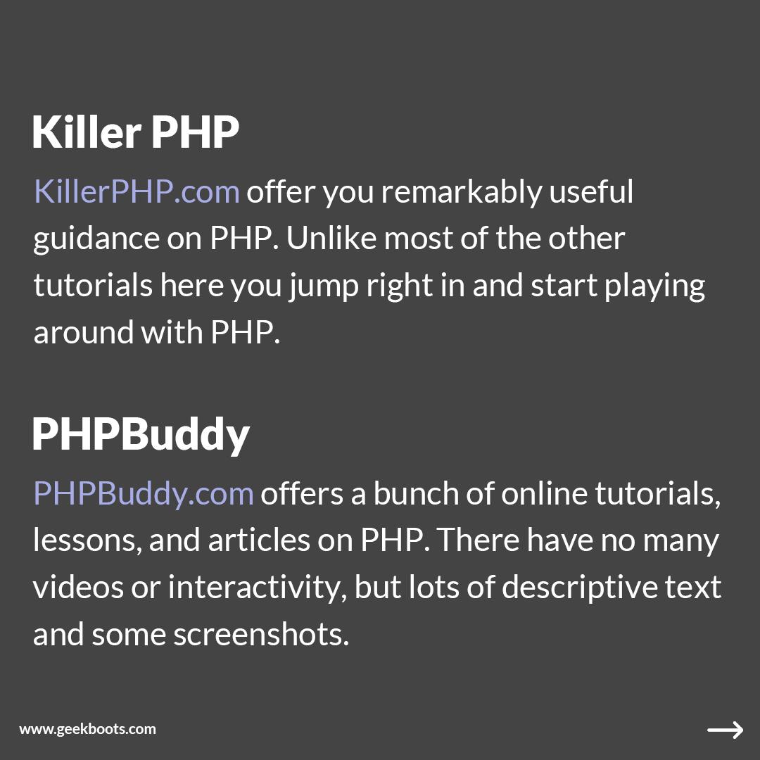 A list of the websites that help you to learn PHP online