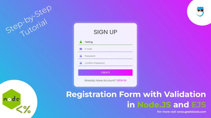 Build a Registration Form with Validation in Node.js and EJS | Step-by-Step Tutorial | Geekboots