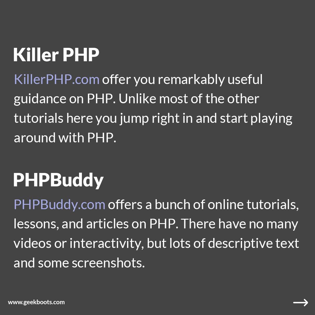 A list of the websites that help you to learn PHP online